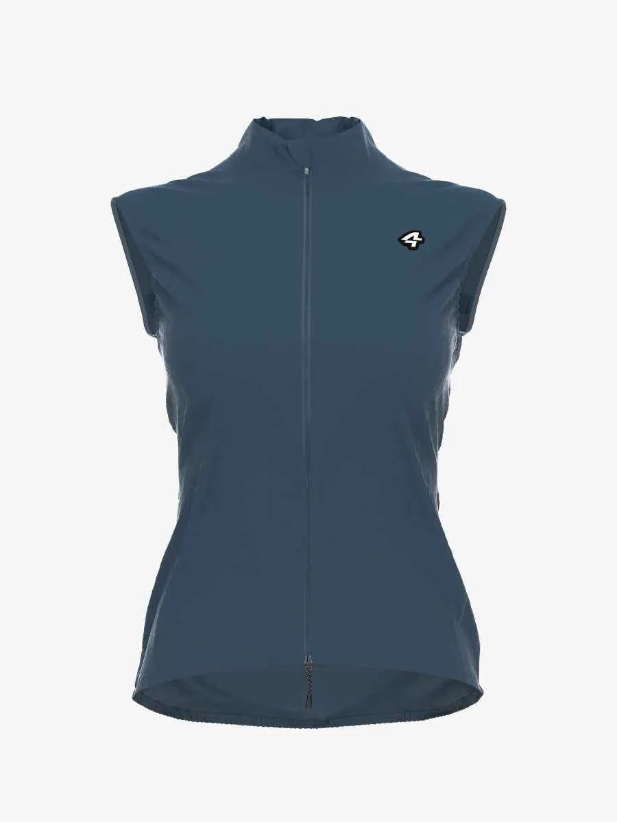 mörkblå ärmlös unisex cykelväst med hög krage och framdragkedja med litet vitt logo maple unisex väst marinblå