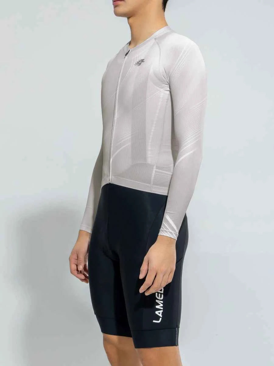 Herrarnas basic långärmad cykeltröja 2025ssxx590 grå med snabbtorkande tyg halkfritt midjeband och New Balance logo på bröstet