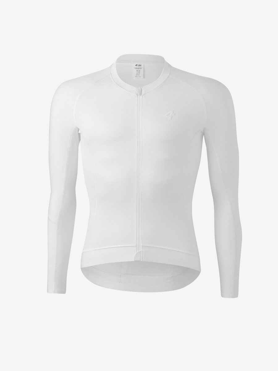 Vit långärmad LAMEDA herr elitcykeltröja med hel dragkedja coolmax tyg och reflekterande trådar för förbättrad säkerhet