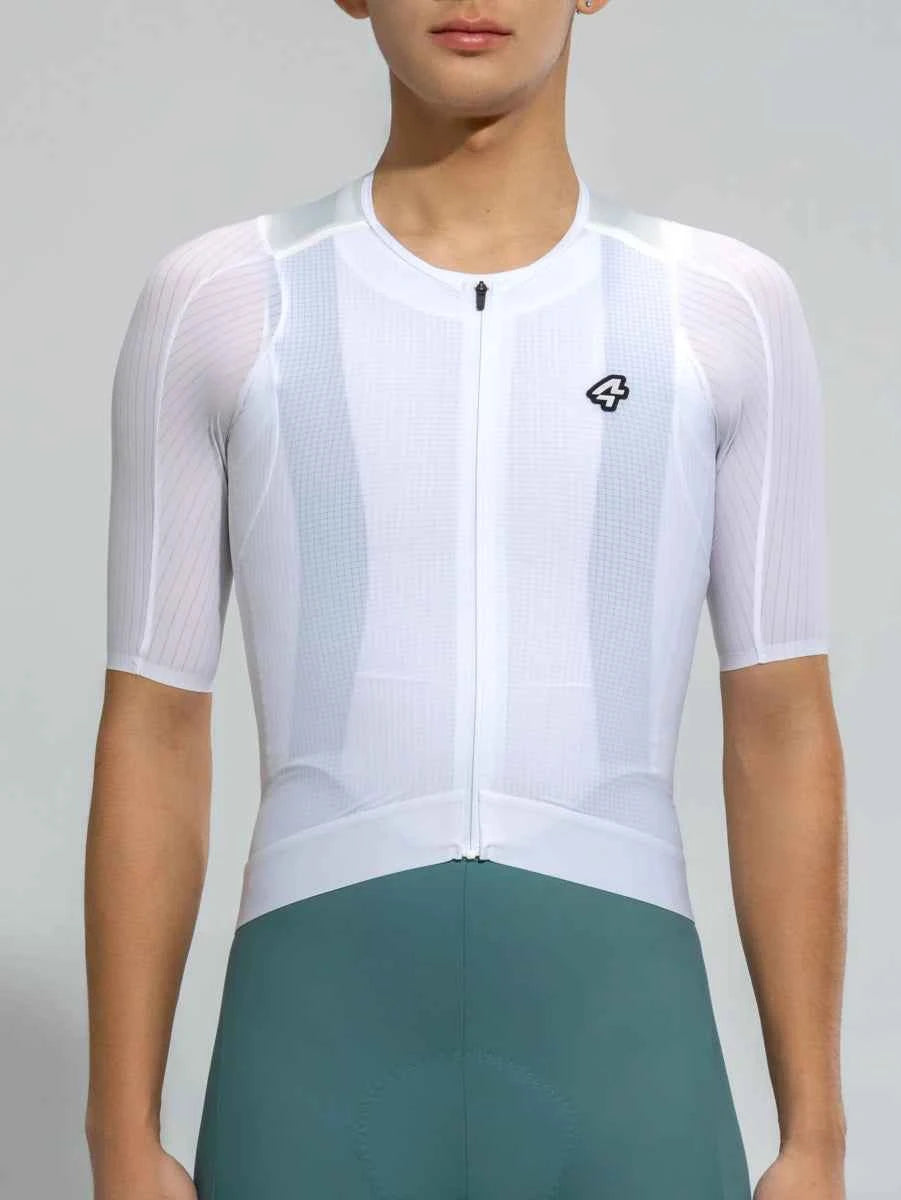 Herrarnas Pro cykeltröja 2025SSS494 vit med hel dragkedja svart logotyp andningsbart tyg och aerodynamisk passform av LAMEDA