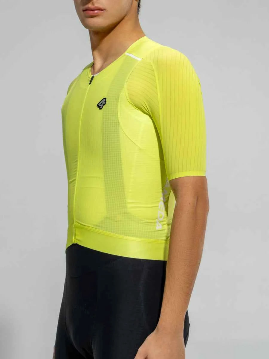 Herrarnas pro-cykeltröja 2025SSS494 gul med ljus neonfärg räfflad textur aerodynamisk passform halsringning motverkar skavning