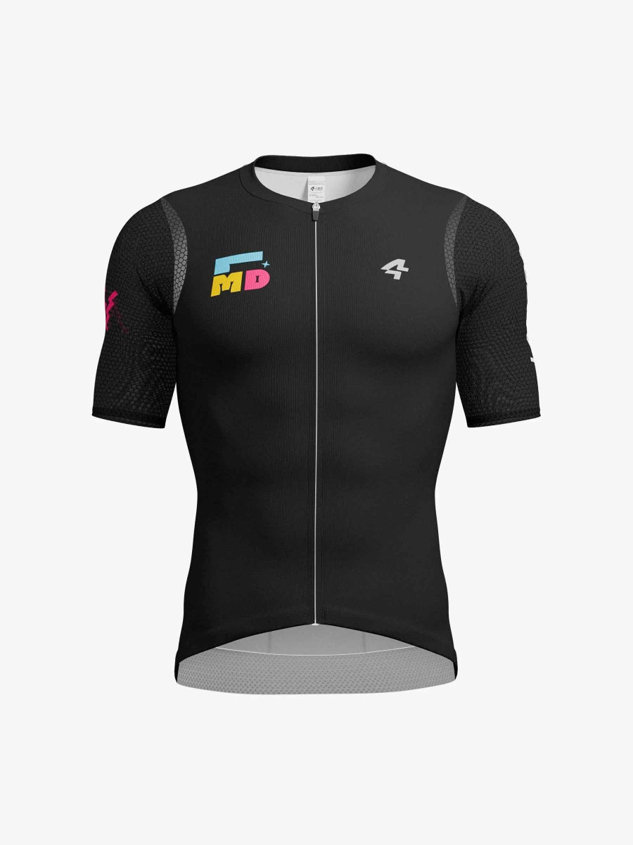 Svart mirage unisex cykeltröja med hel dragkedja, färgglad md-logo, grå axelpaneler i nät från LAMEDA mirage unisex