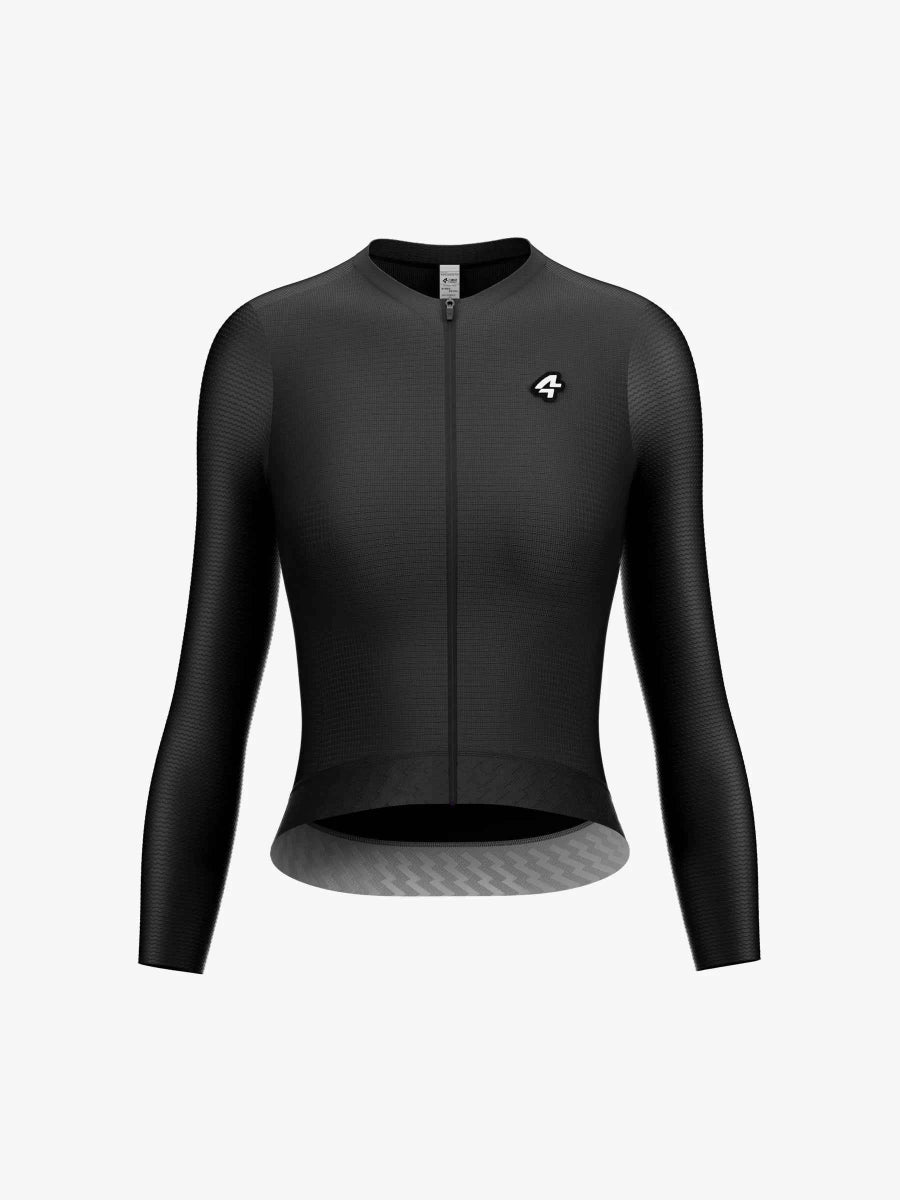 Svart LAMEDA moon långärmad damcykeltröja med diskret textur och vit logotyp i coolmax tyg