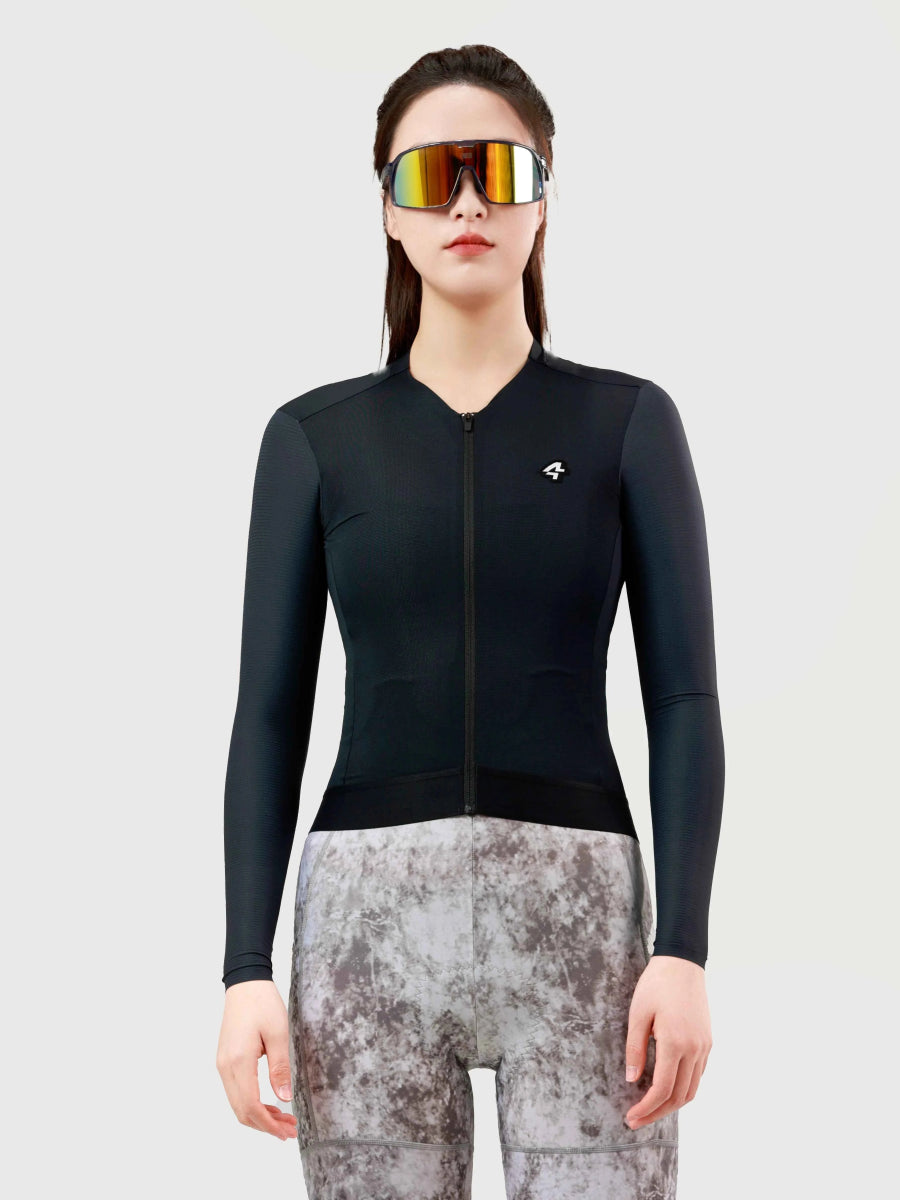 Svart LAMEDA Moon långärmad damcykeltröja med hel dragkedja och CoolMax-material för optimal komfort