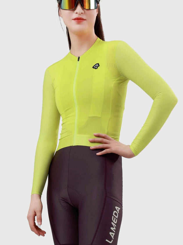 Maillot de ciclismo Moon Woman de manga larga CoolMax - Amarillo limón