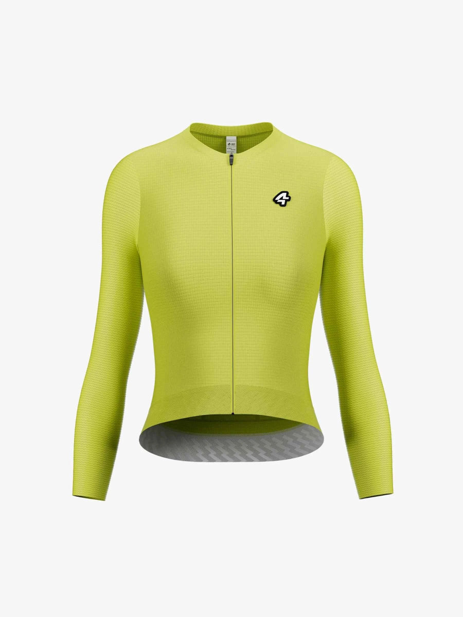 Helder limoengroen LAMEDA moon dames fietstrui met lange mouwen gemaakt van CoolMax stof met zwart logo