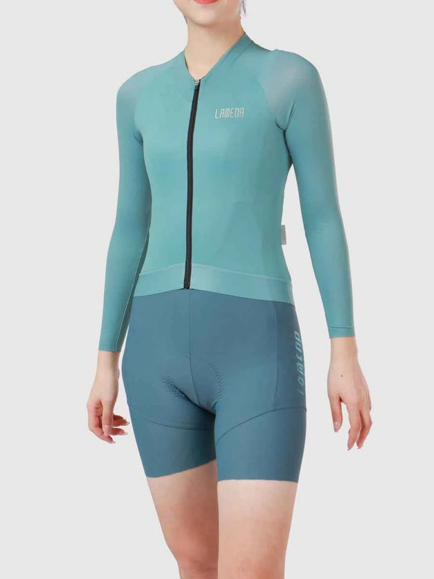 Neon Damen Langarm-Radtrikot – Neongrün