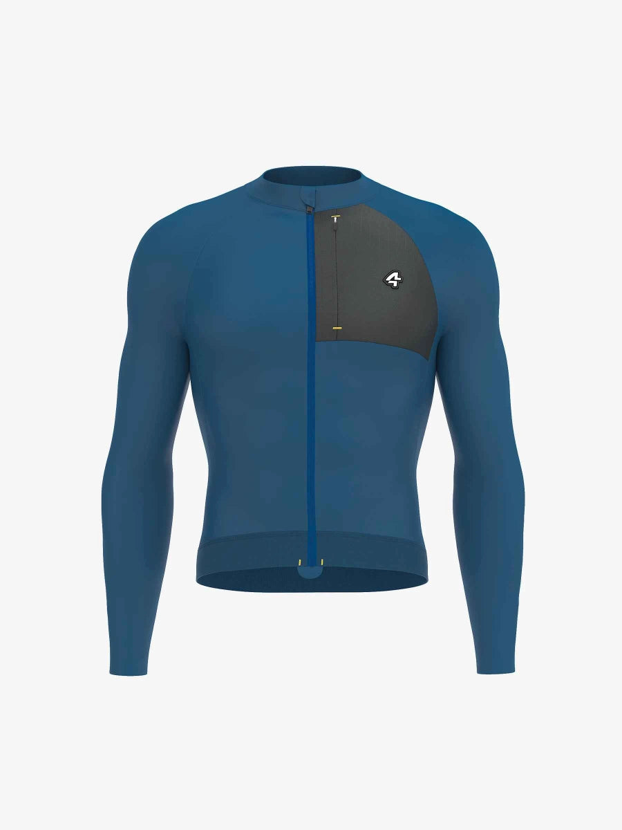 Odyssey herr cykeltröja i safirblå med mörkgrå bröstpanel och vit LAMEDA Odyssey-logo