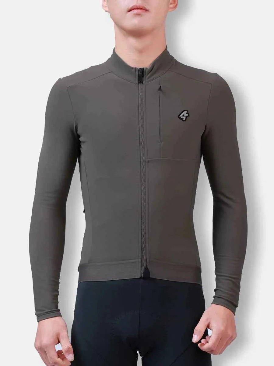 Petrel herrars fleecefodrad termisk cykeltröja i mörk olivgrön med hel dragkedja och anti-pilling fleece tyg