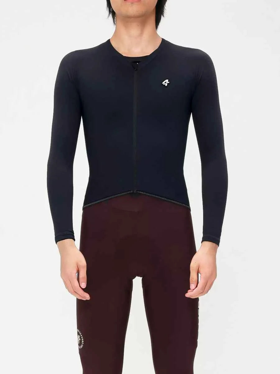 Svart LAMEDA polar night fleecefodrad varm cykeltröja med diskret vit logotyp kombinerad med rödbruna cykelshorts