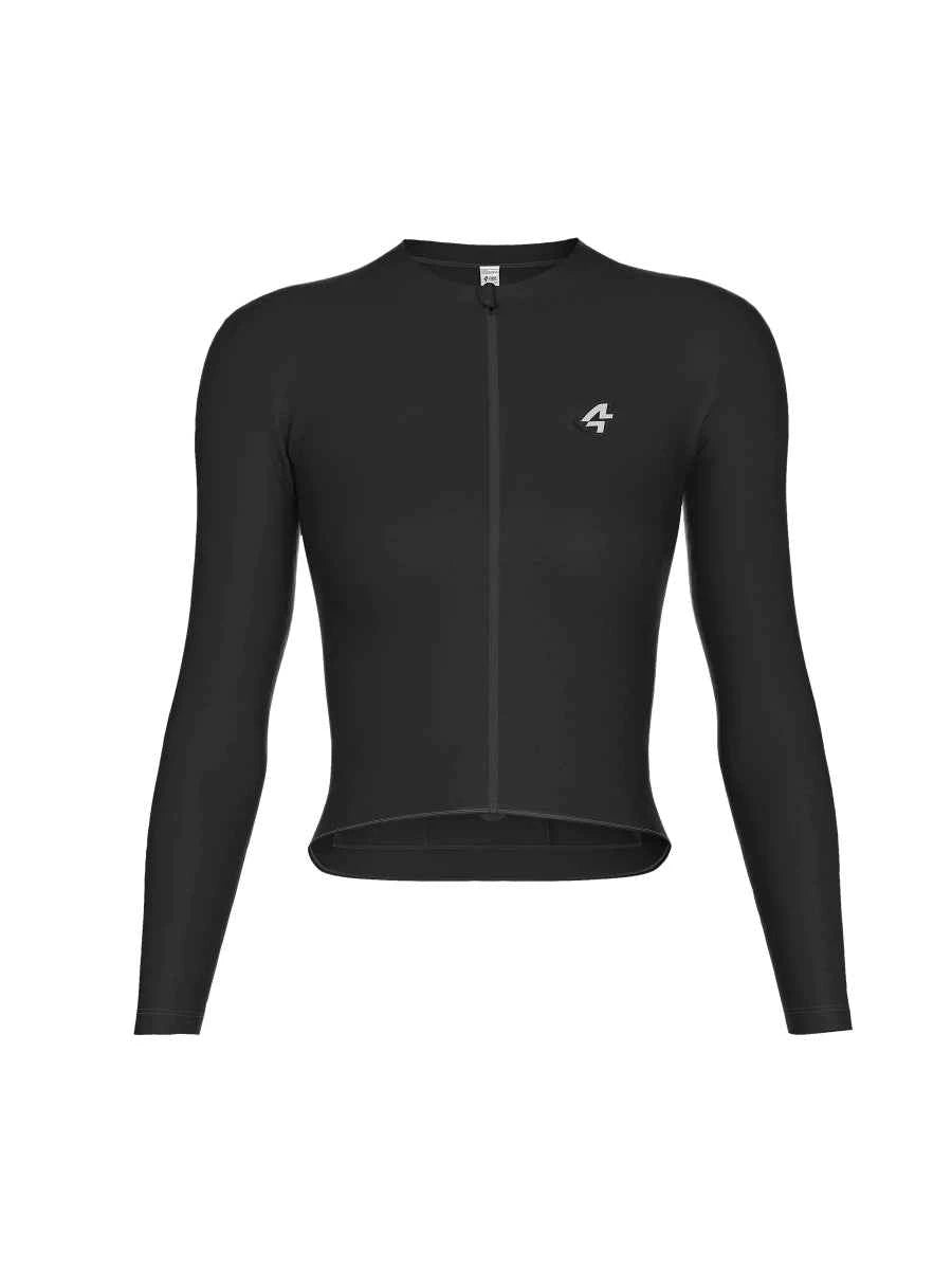 Svart långärmad fleecefodrad termocykeltröja med diskret vit logotyp för cykling i kallt väder polar night LAMEDA polar night