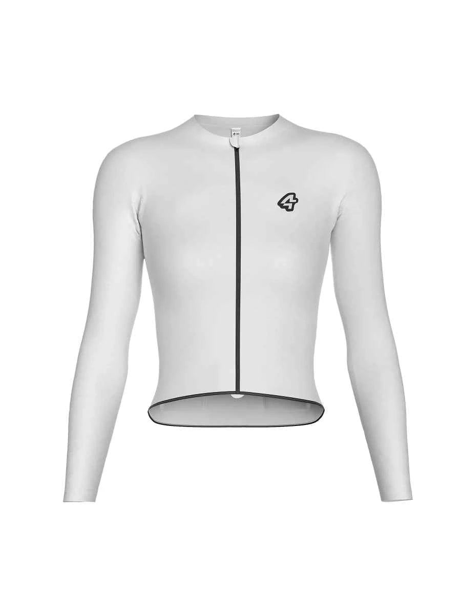 Vit fleecefodrad termisk cykeltröja med svart dragkedja och diskret logotyp på bröstet för polarnattscykling från LAMEDA polar night
