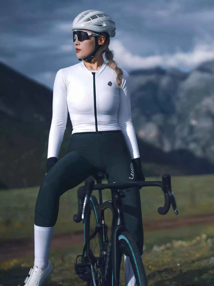 Vit och svart LAMEDA polar night fleecefodrad termisk cykeltröja med strömlinjeformad formpassande design för cykling