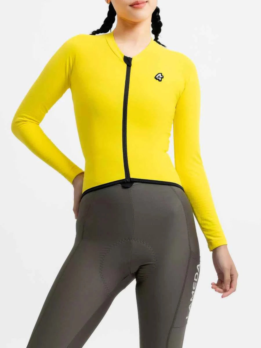 Ljusgul polar night dam fleecefodrad värmecykeltröja med svart dragkedja och LAMEDA polar night logo