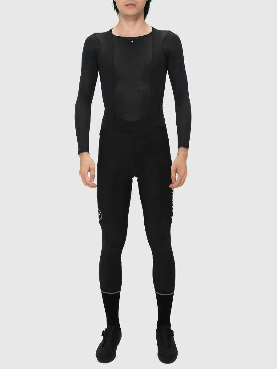 Black pro men’s thermal fleeced bib tights s441 with long sleeves and subtle white branding on thigh