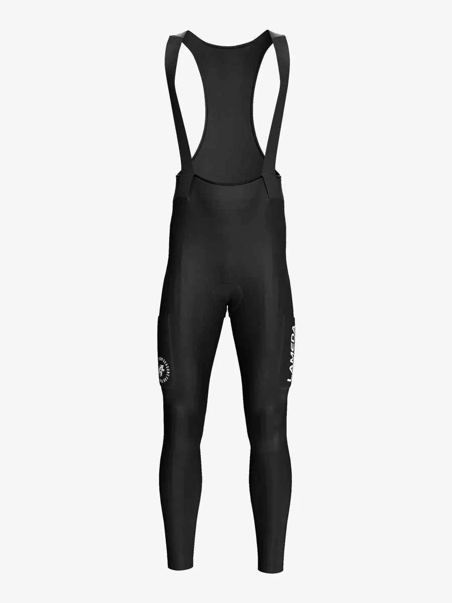 Black laméda pro men’s thermal fleeced bib tights s441 with sleek form-fitting design and subtle white leg branding