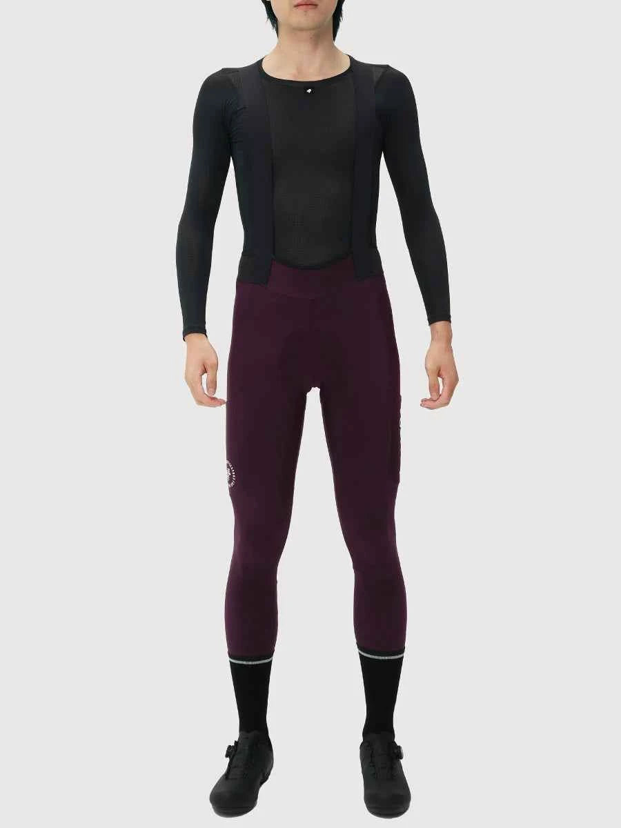 Svart och rödbrun professionella herr värmeisolerade fleecefodrade cykeltights med hängslen s441 med långa ärmar vadderad sätesdel och diskret varumärkning på låren
