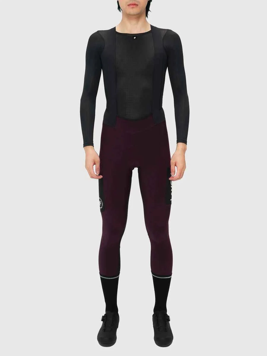 Svart och bordeauxröda sömlösa termiska fleecefodrade bib tights s441 med formpassande design för herrcykling