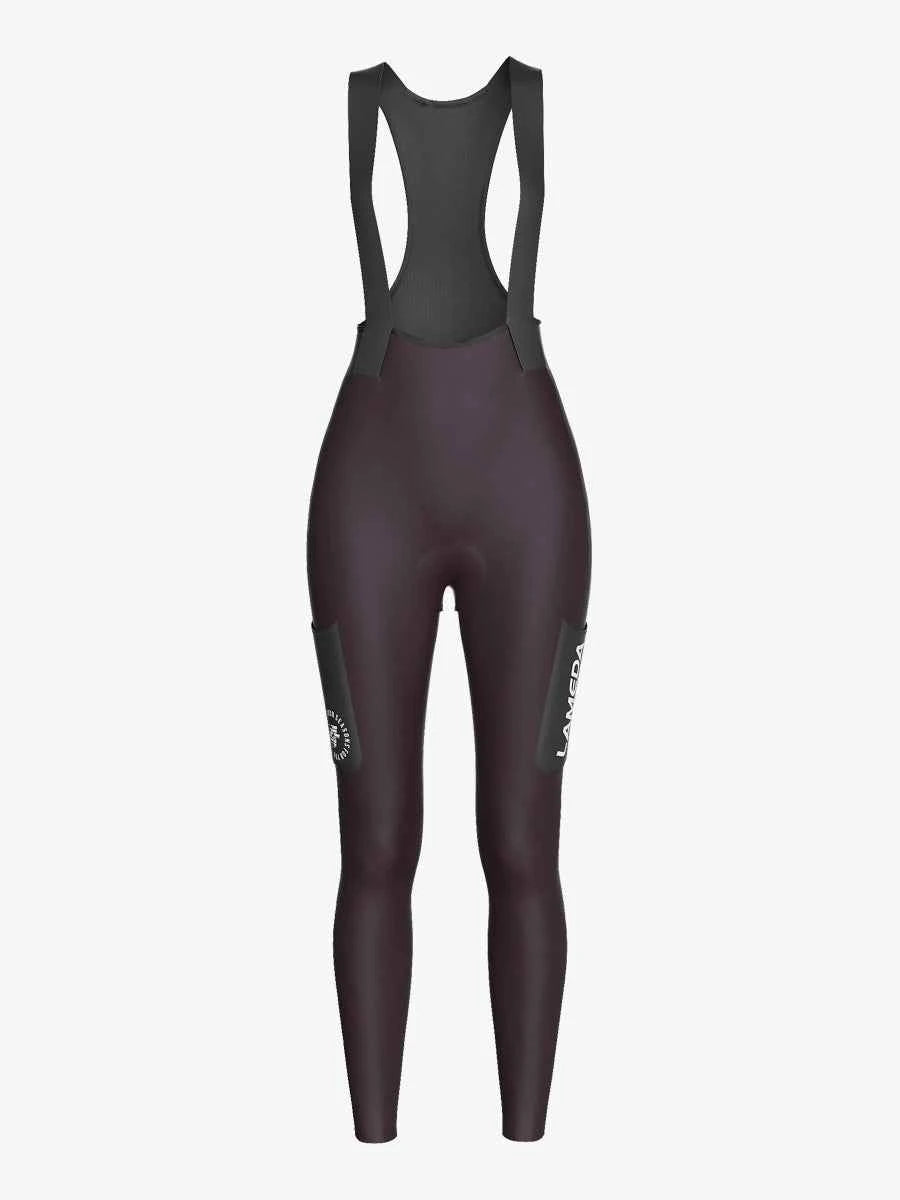 Svart LAMEDA pro dams termiska fleeceade bib tights s469 i lila-svart med strömlinjeformad design och förstärkta sidopaneler