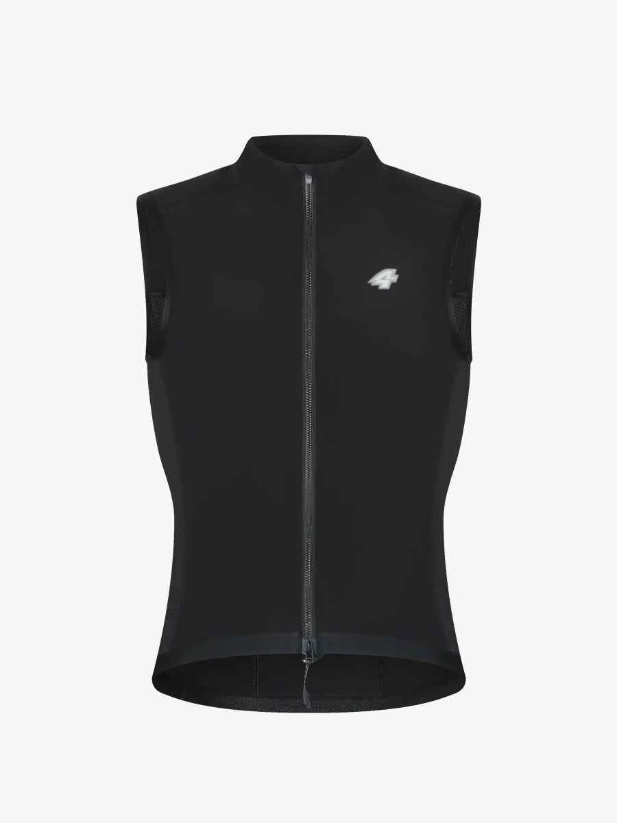 Svart ärmlös pulse 20th anniv cykelväst med fullängdad dragkedja och diskret vit logotyp på vänster bröst tillverkad med 4-way stretch