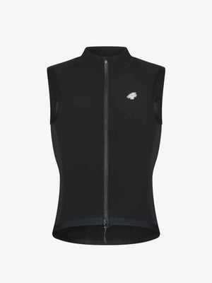 Black sleeveless pulse 20th anniv cycling vest with full-length zipper and subtle white logo on left chest made with 4-way stretch