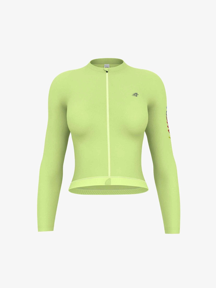 LAMEDA quill dames perengeel wielershirt met lange mouwen, volledige ritssluiting en antislipzoom voor optimale prestaties