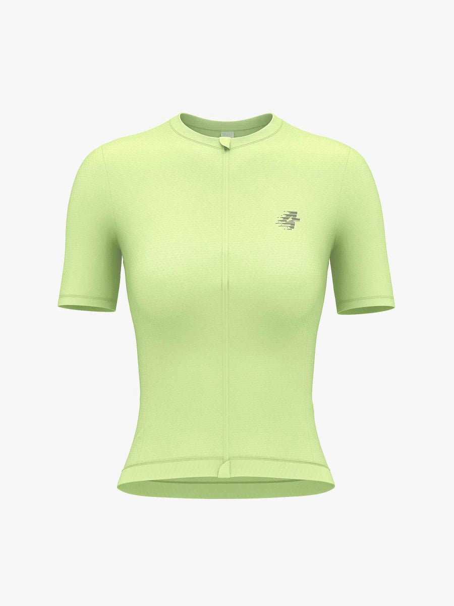 Ljusgrön kortärmad cykeltröja med diskret logotyp på bröstet från LAMEDA quill damkollektion