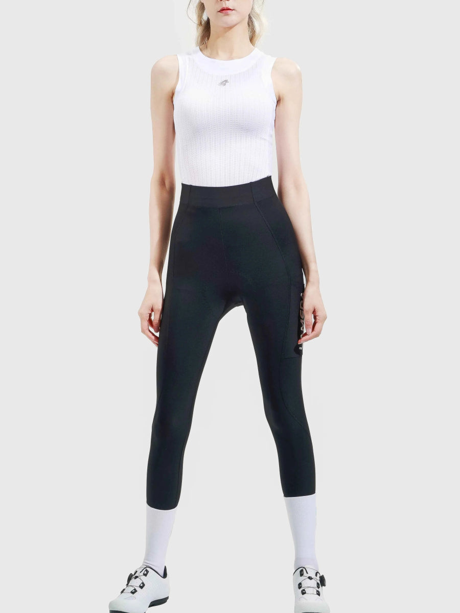 Svart högt midjesittande damcykeltights från LAMEDA med strömlinjeformad figursmidande design och diskret märkning på sidan