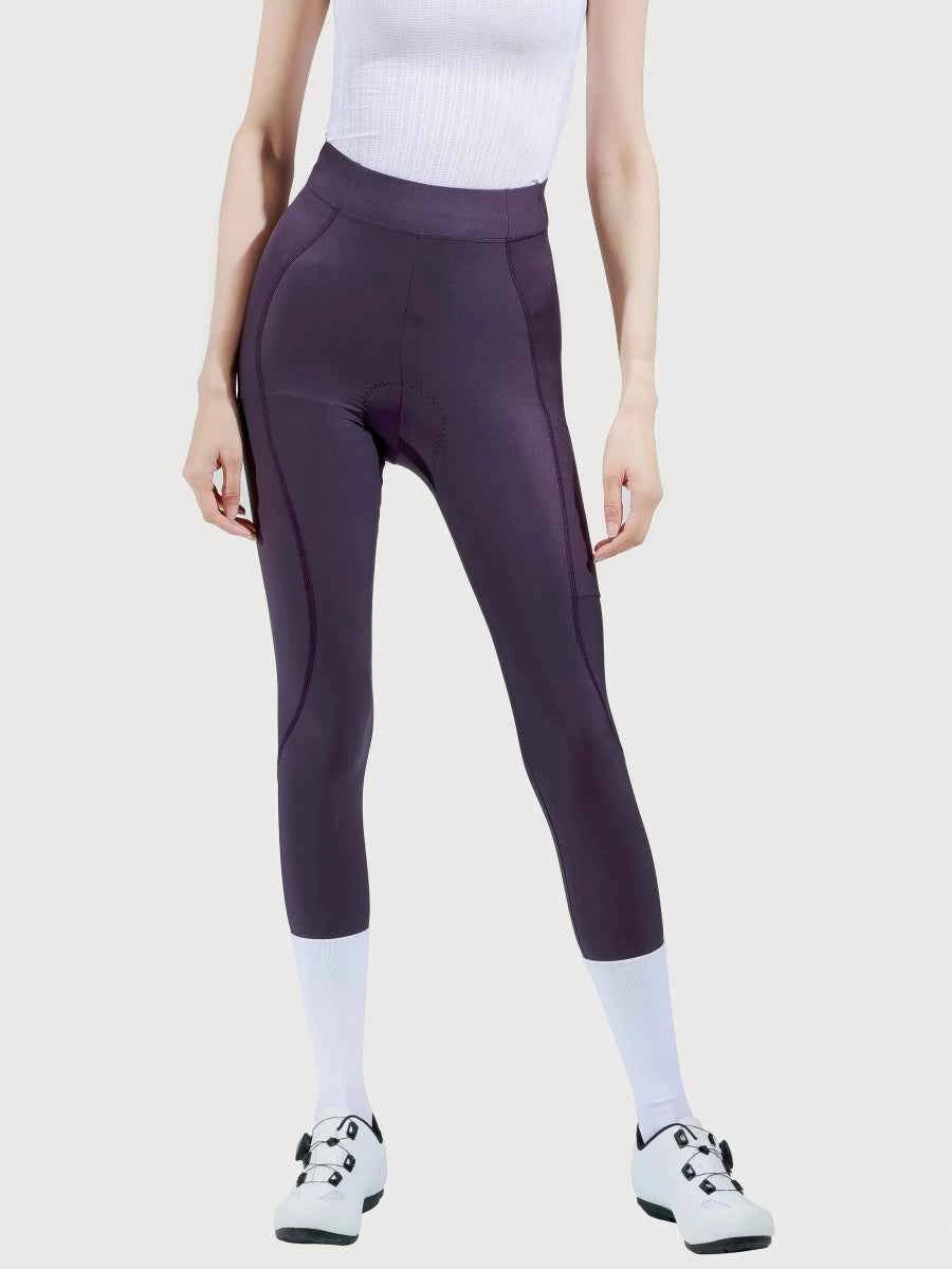 Mörklila figursmidiga release högmidjade damcykeltights med subtila sömdetaljer för prestationsbruk