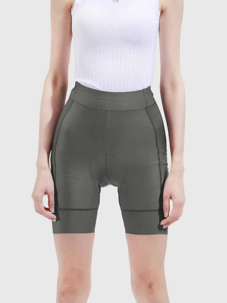 LAMEDA Reverie damernas olivgröna cykelshorts med hög midja, magekontroll, vadderad sits och sömlös design