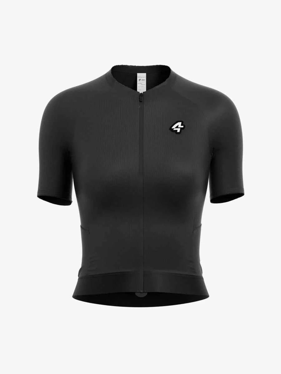 Ripple Dream Damen-Radtrikot in Schwarz mit dezent gerippter Textur, kleinem weißen Logo und rutschfestem Saumdesign