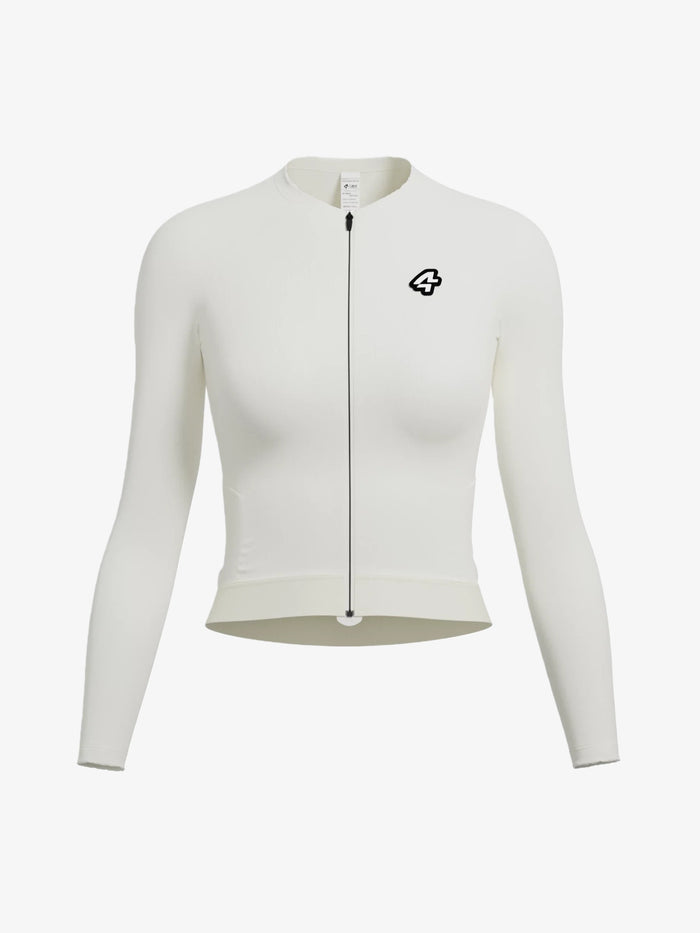 Ripple grace women’s cycling jersey in cream with black zipper, small logo, and anti-slip hem for secure fit