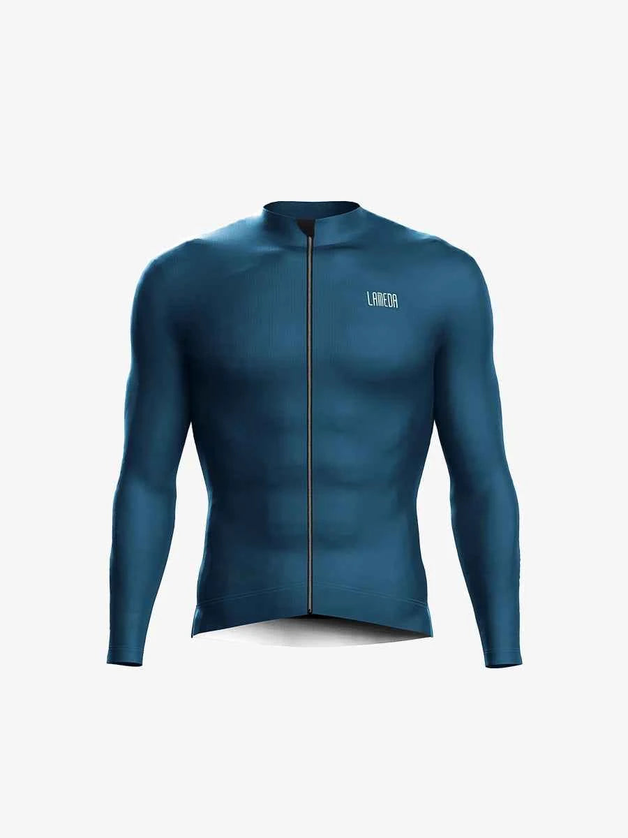Sheen unisex fleecebfodrad värmande cykeltröja i djup teal med hel dragkedja och diskret LAMEDA-märkning för cykling i kallt väder
