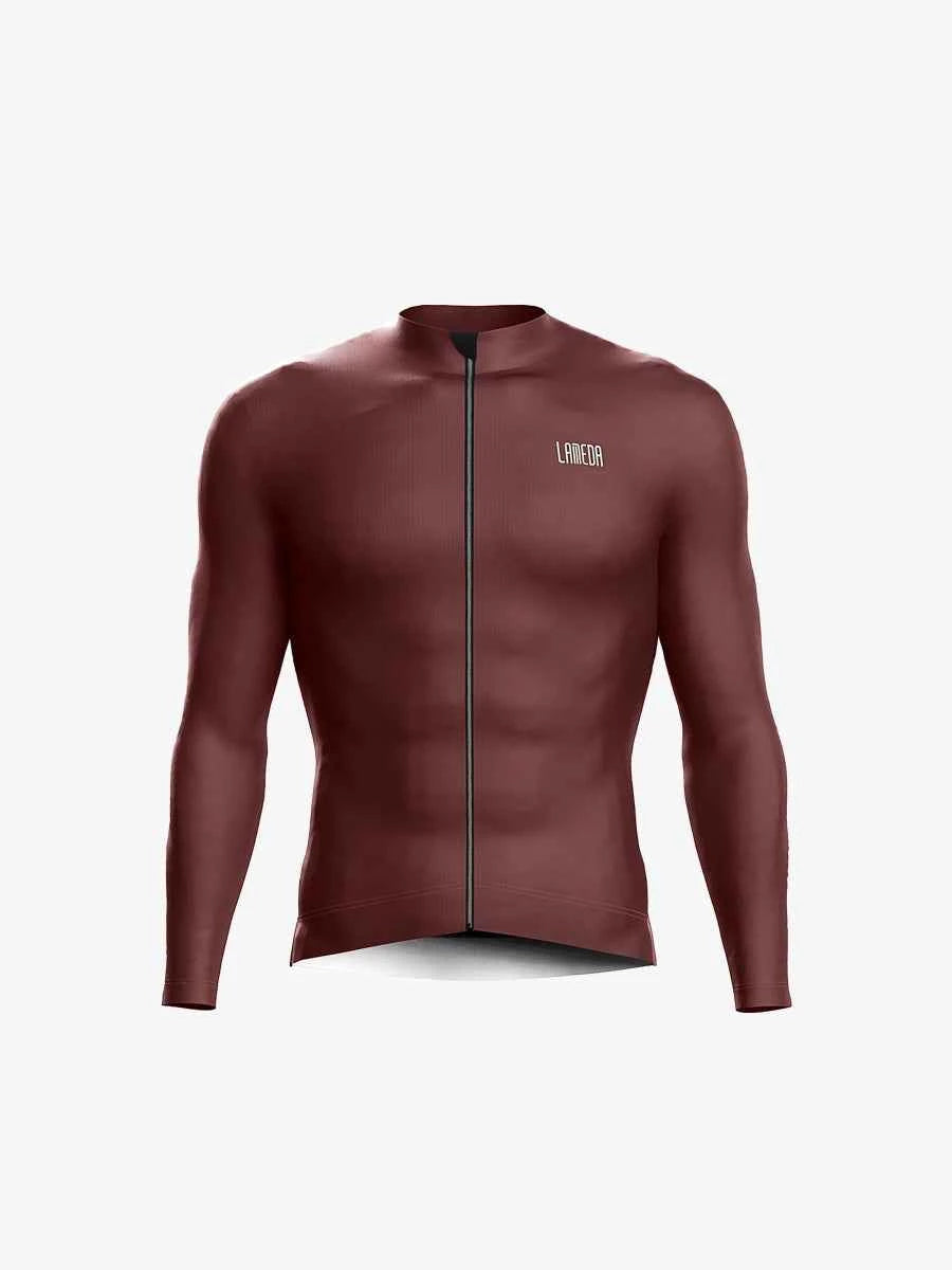 Sheen unisex termisk cykeltröja av rödbrun fleece med hel dragkedja och diskret LAMEDA-märkning