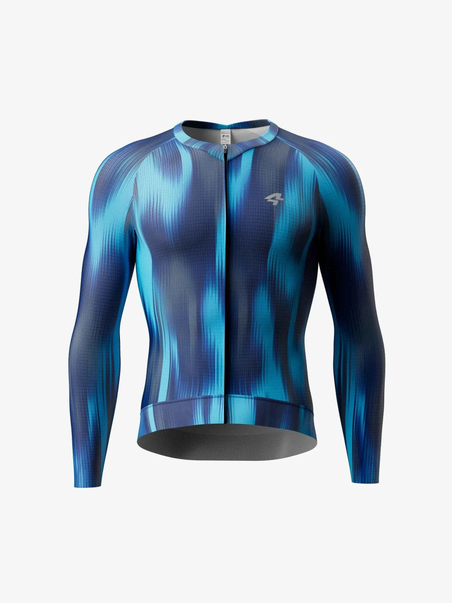 LAMEDA Silhouette långärmad herrcykeltröja i Halo blå med Toray polyester och diskret vertikal ribbning