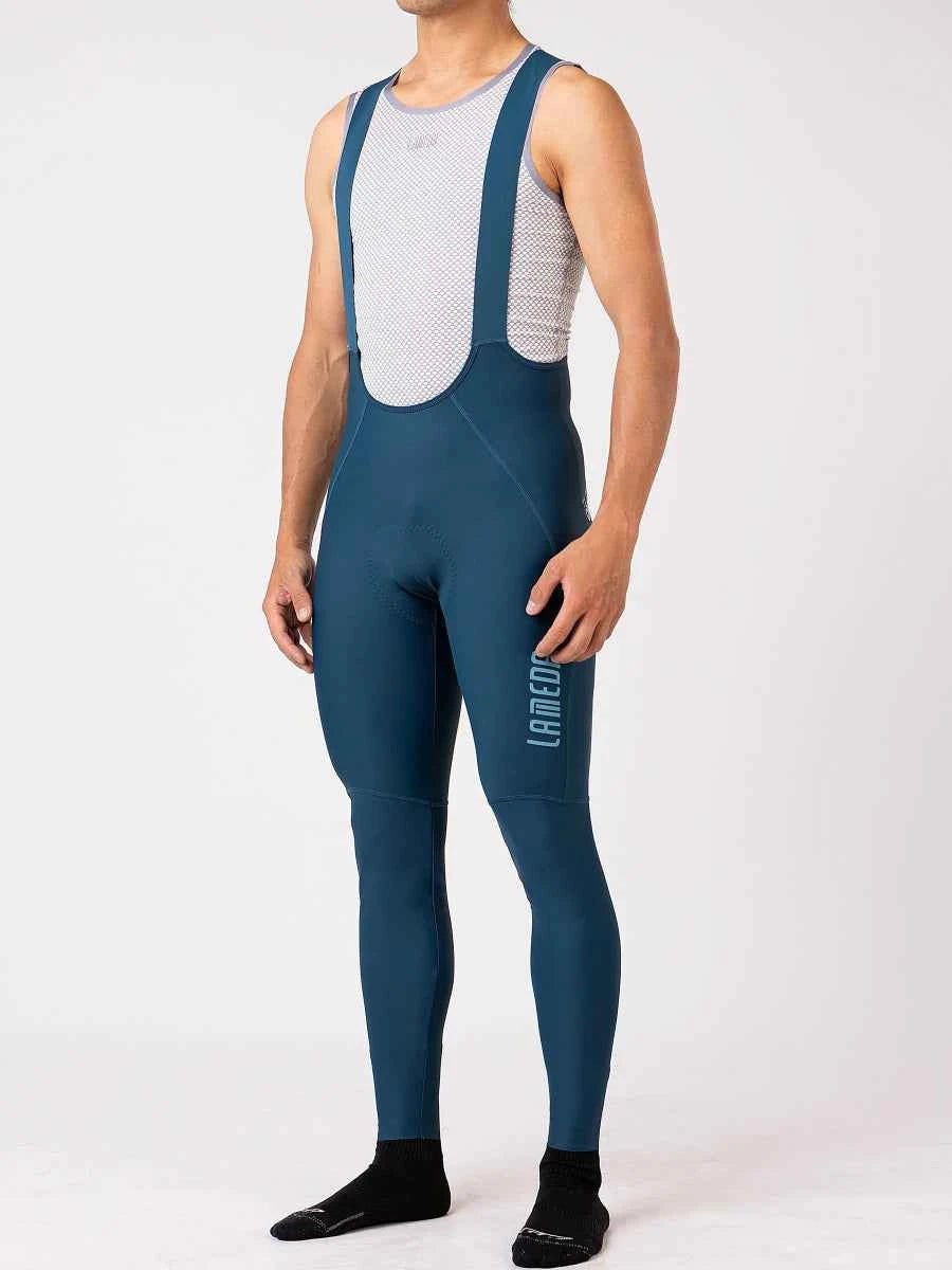 Sarcelle étoilée collant à bretelles de cyclisme pour homme avec partie supérieure en maille respirante et marquage lameco sur la cuisse gauche pour cyclisme de performance