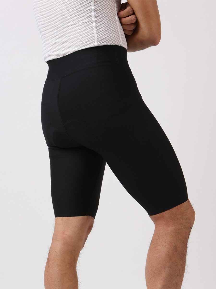 Back view of lameda starlight men’s cycling shorts in black with 4-way stretch fabric and padded rear section