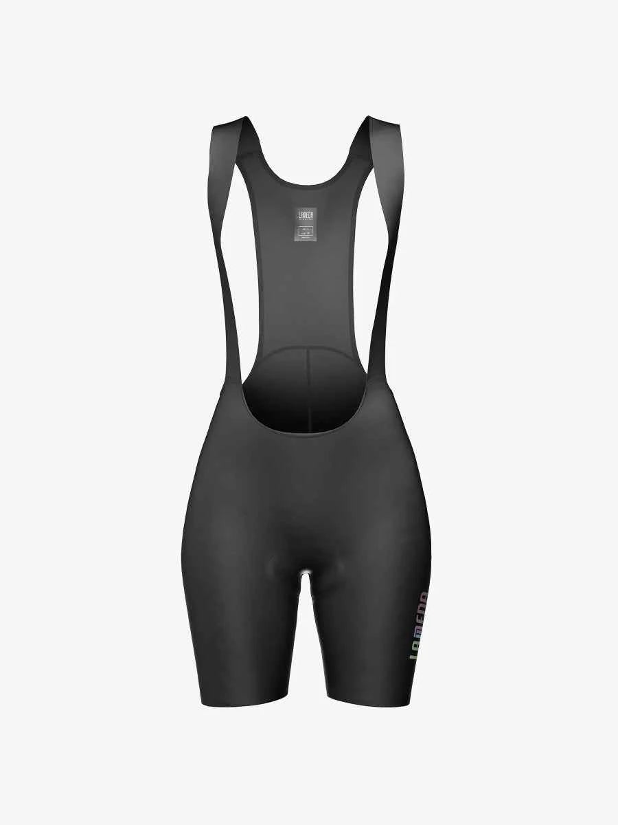 Zwarte dames LAMEDA starlight 4-weg stretch bibshorts met gestroomlijnd aansluitend ontwerp en discrete merkmarkering op de pijpen