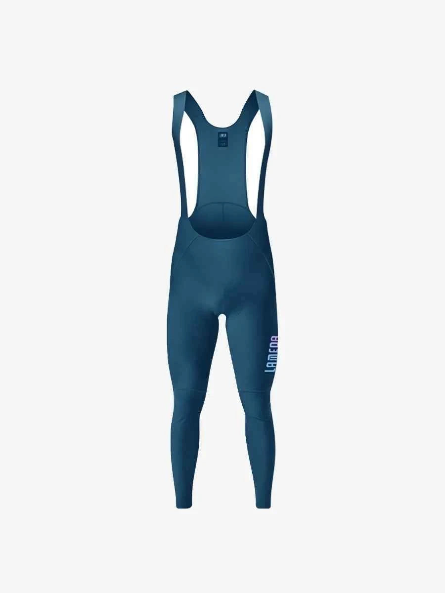 Bleu sarcelle foncé starlight collants à bretelles de cyclisme pour femme avec tissu LAMEDA lisse et marquage discret sur les jambes pour le cyclisme de performance