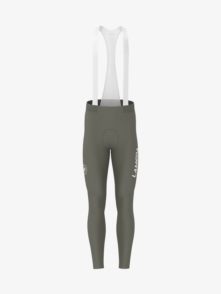 Olivengrøn LAMEDA storm herre cykel bib tights med hvide seler af åndbart net og baglomme-detalje