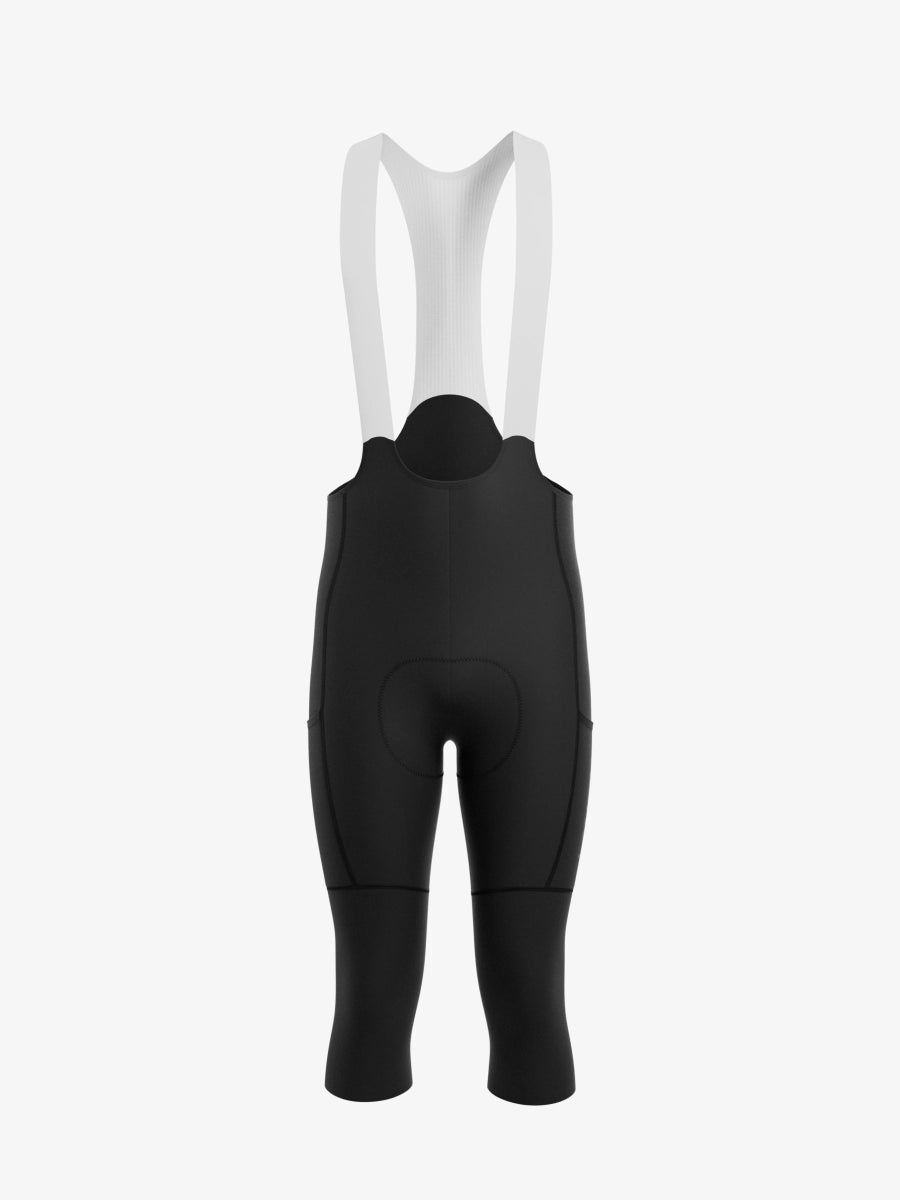 Summit men cycling bib pants 3/4 capris in black with white shoulder straps and padded seat area by lameda summit men’s