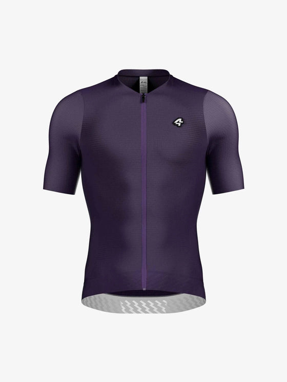 A sleek dark purple lameda sunny men’s cycling jersey with full-length zipper and subtle textured panels