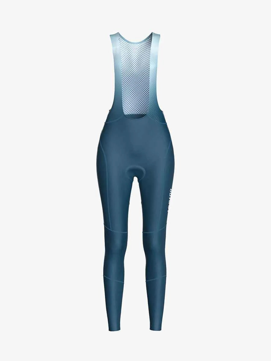 Mörk teal sunset dams termiska fleecefodrade bib tights med nätbaksida och diskret märkning på benen för tidig vintercykling
