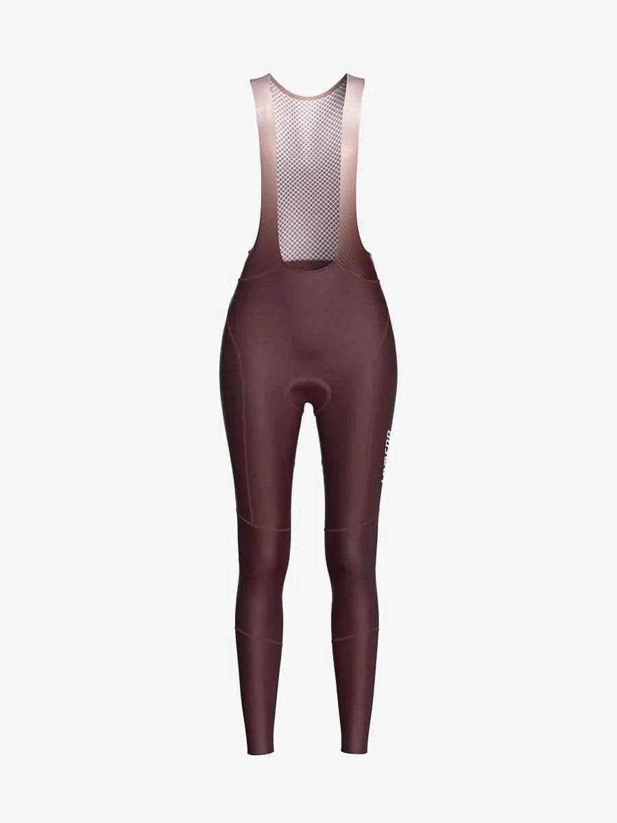 Sunset dams termiska fleecefodrade kastanjebruna bib-tights med andningsbart nät på bakpanelen och reflexremsor för tidig vinter