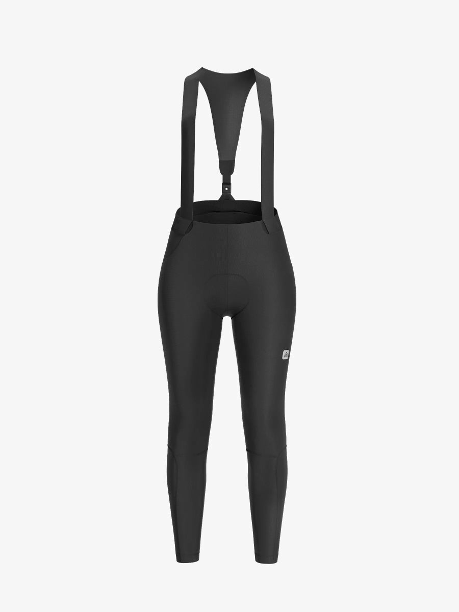 Svarta cykelhängtights med justerbara axelremmar och liten logotyp på låret från LAMEDA sunshine womens thermal collection