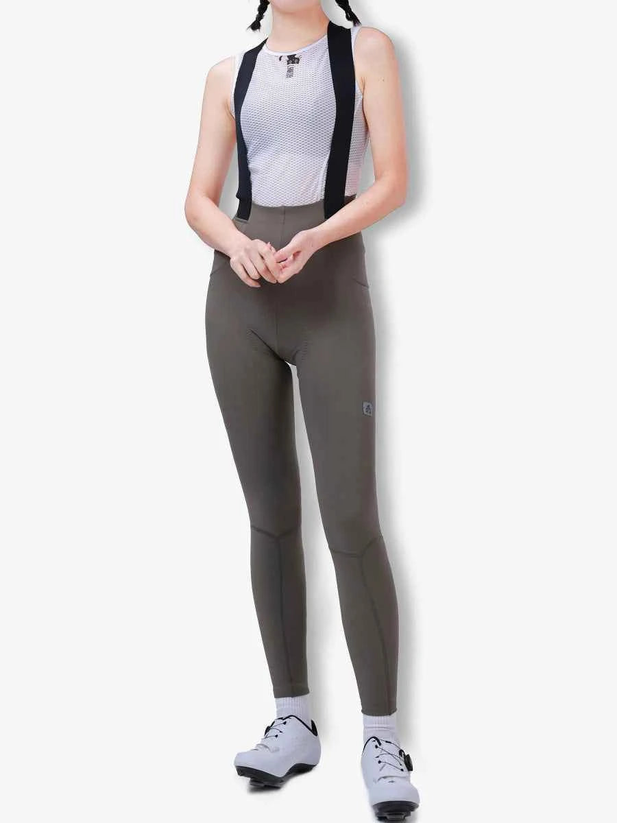olivgrön LAMEDA sunshine bib tights med svarta remmar och termisk fleecefodrad väv avsedd för värme