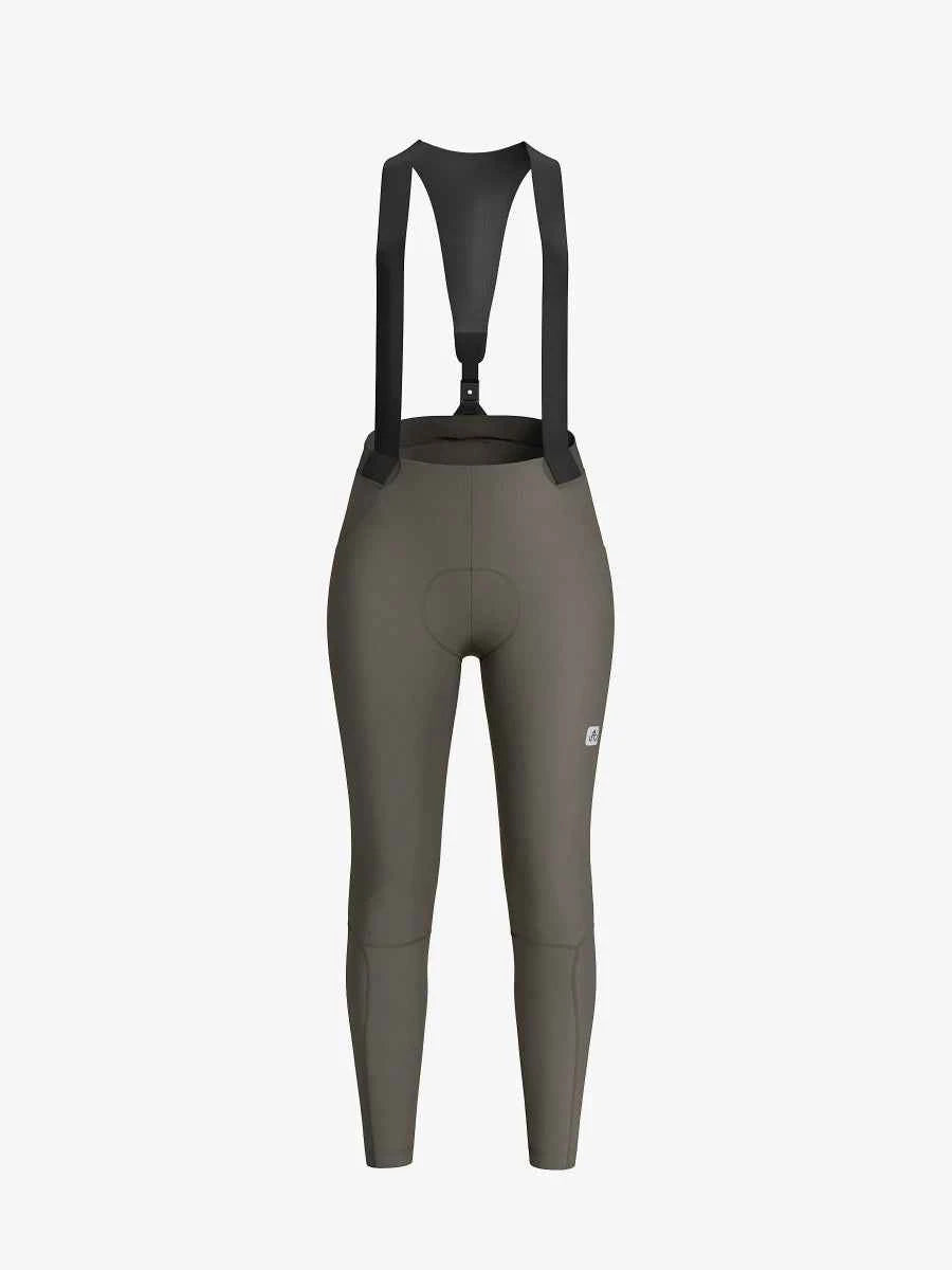 olivgröna bib tights med svarta hängslen liten logotyp på låret i solljus dam termisk fleecefodrad LAMEDA sunshine design
