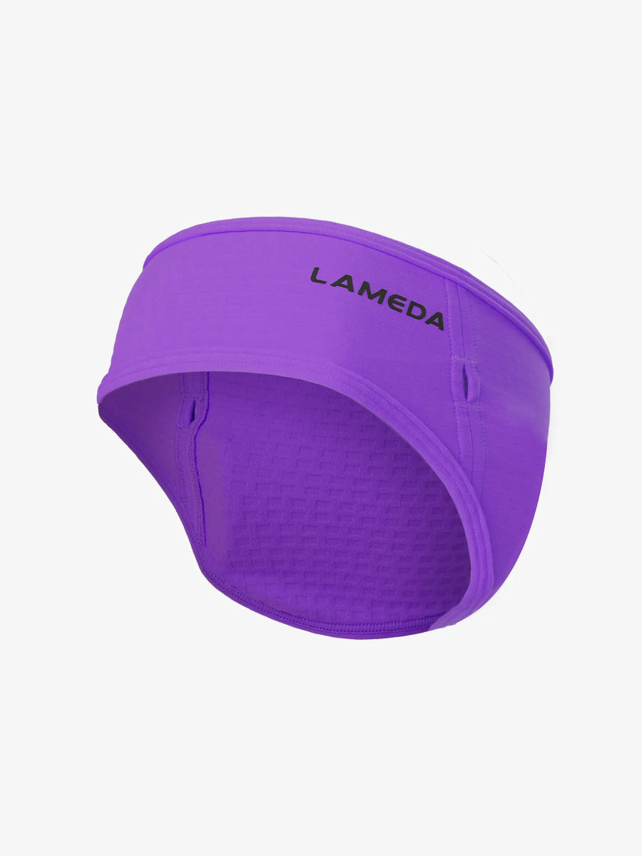 Thermo-Ohrenschützer in Lila aus atmungsaktivem Gewebe, mit strukturiertem Innenfutter, schwarzem Branding und sonnenbrillengerechtem Design