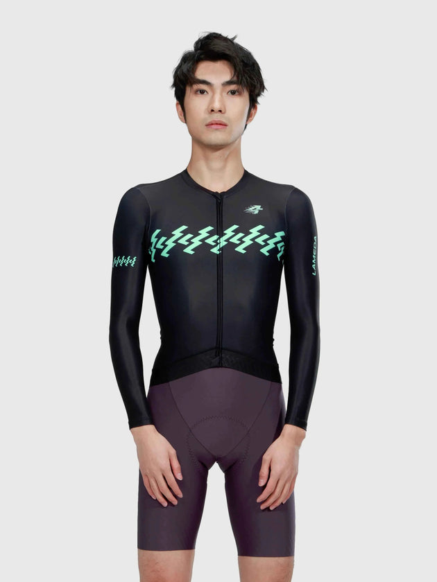 Maillot ciclismo Verde hombre manga larga - Verde tinta