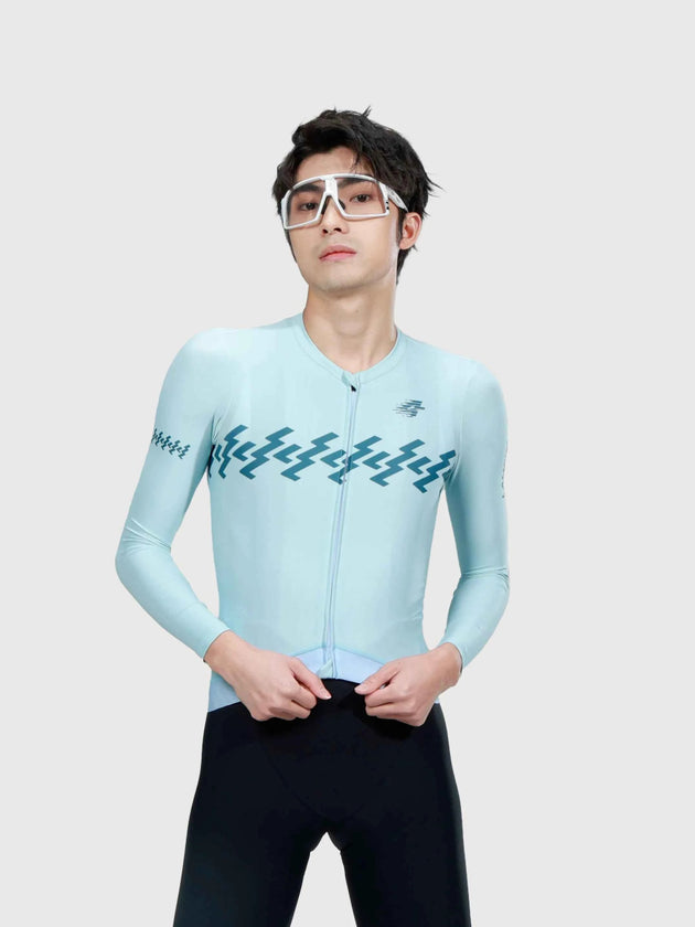Verde Men Cycling Jersey Long Sleeve - Mediterranean Blue